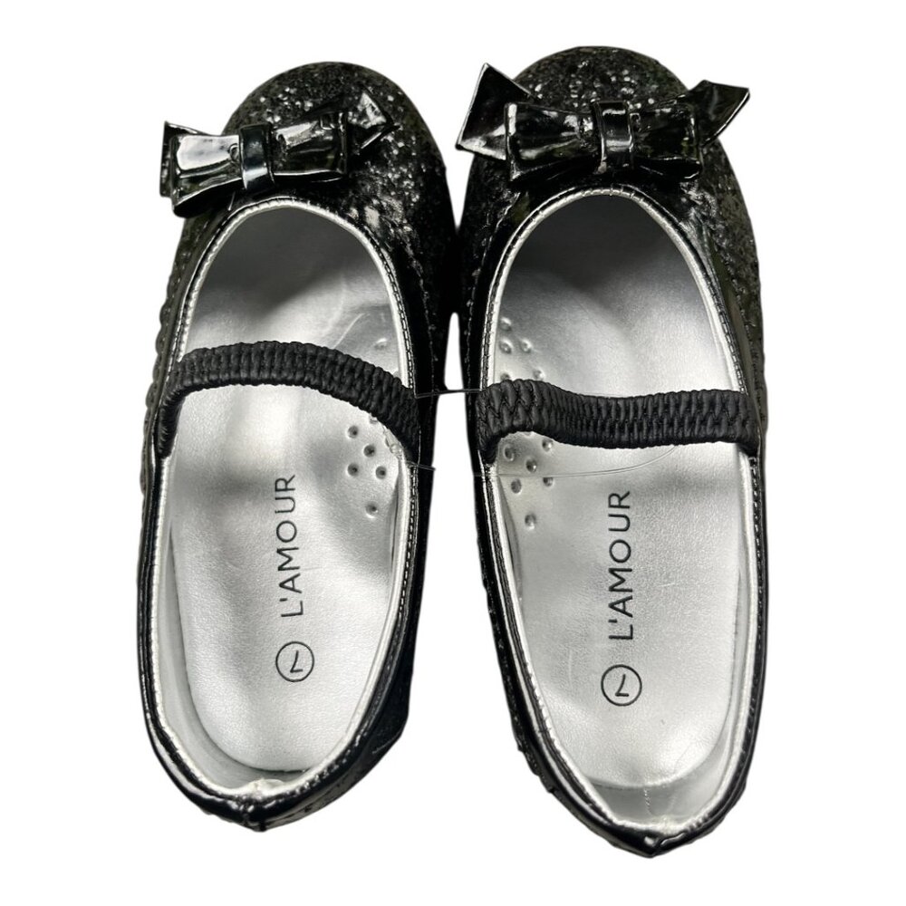 L'AMOUR KIDS SPARKLY BLACK MARY JANE SHOES  W/ BOW SZ 7 TODDLER NWOT - Picture 3 of 5